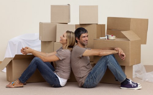 Man and van service route and delivery process with packed boxes